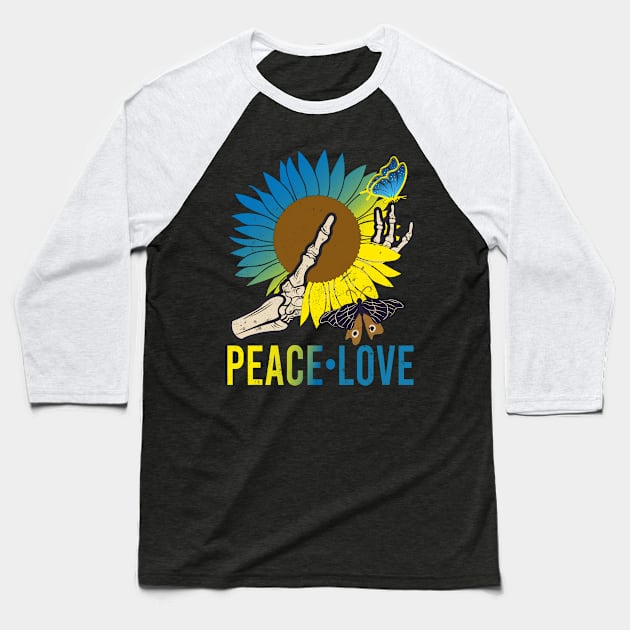 Skeleton Hand Sunflower Butterflies Peace Love Baseball T-Shirt by alcoshirts